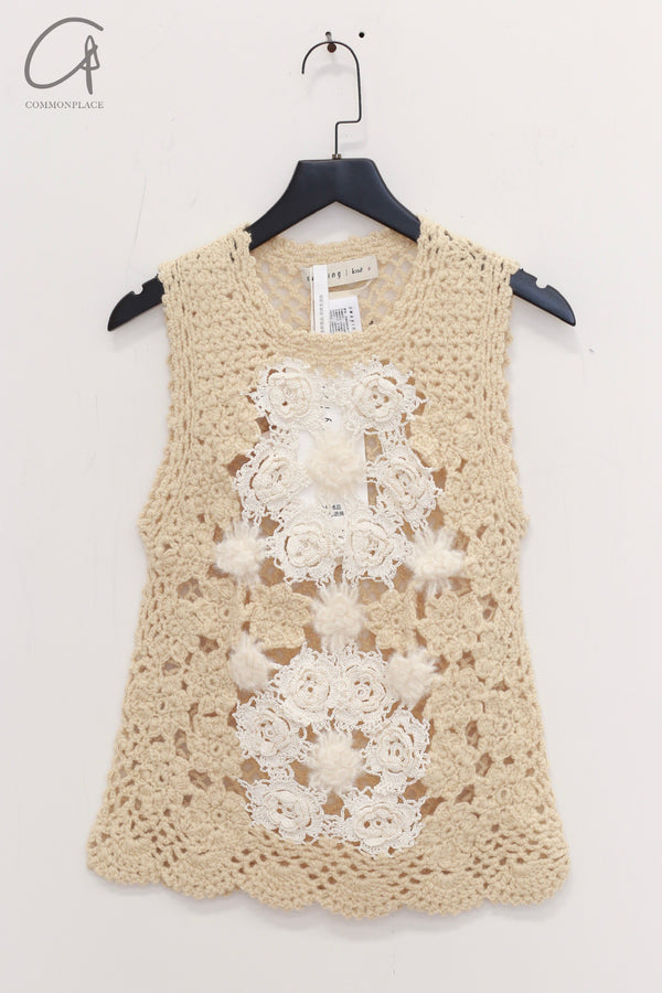 SWAYING 24 Autumn and Winter Wool Splicing Cube Crochet Tank Vest SW-SW24AW1T06-MIBAI Off-white SW24AW1T06